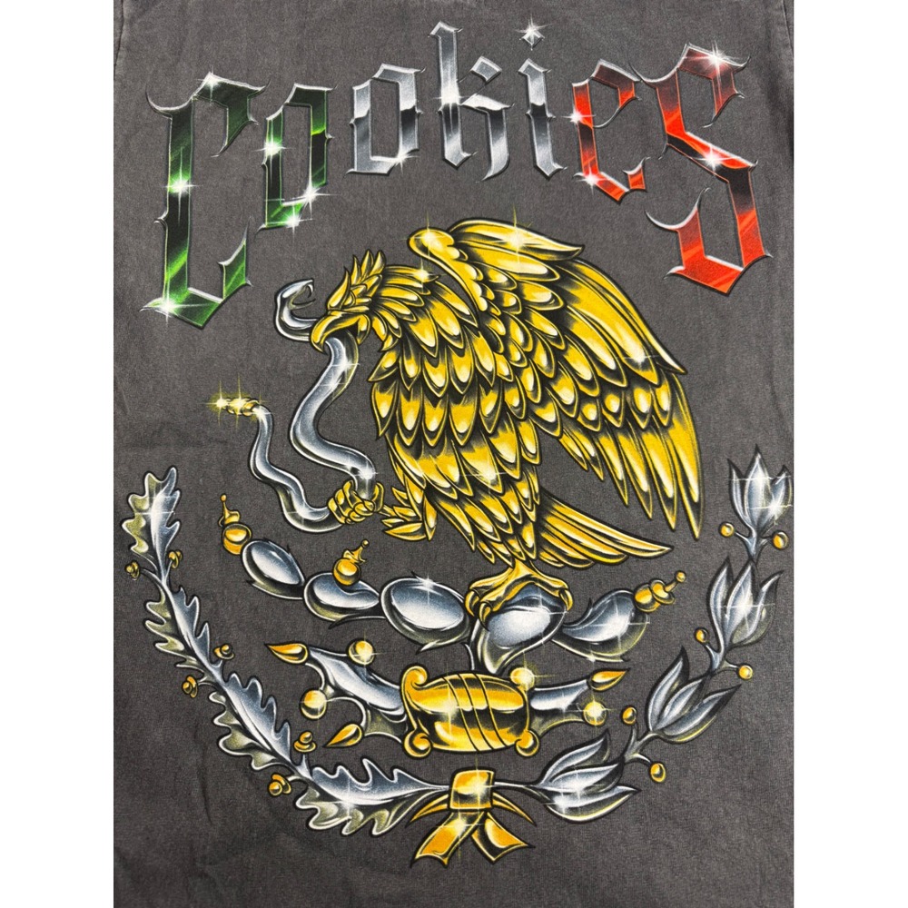 Cookies SF Mens Graphic Tee Charcoal Gray Mexican Eagle Crest Shirt Medium